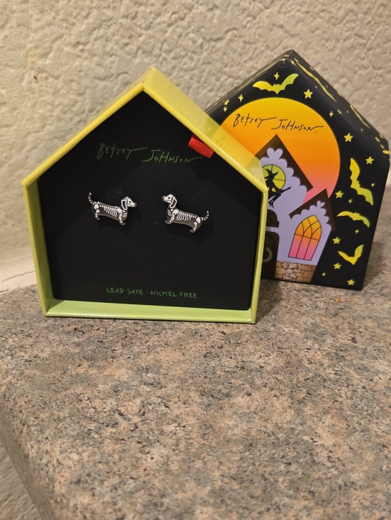 Betsey Johnson Jewelry - Betsey Johnson  Silver Dachshund Skeleton Stud Earrings Nwt